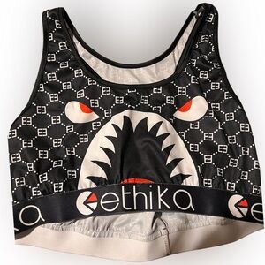 Ethika Black and White Shark Print Sports Bra